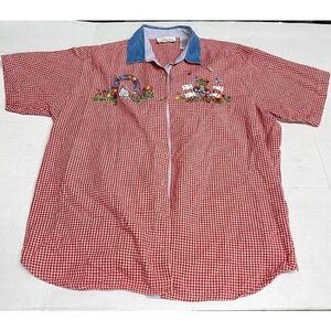 Vintage Casey And Max Red Gingham Button Up Women’s Shirt‎ Embroidered Cats 3XL
